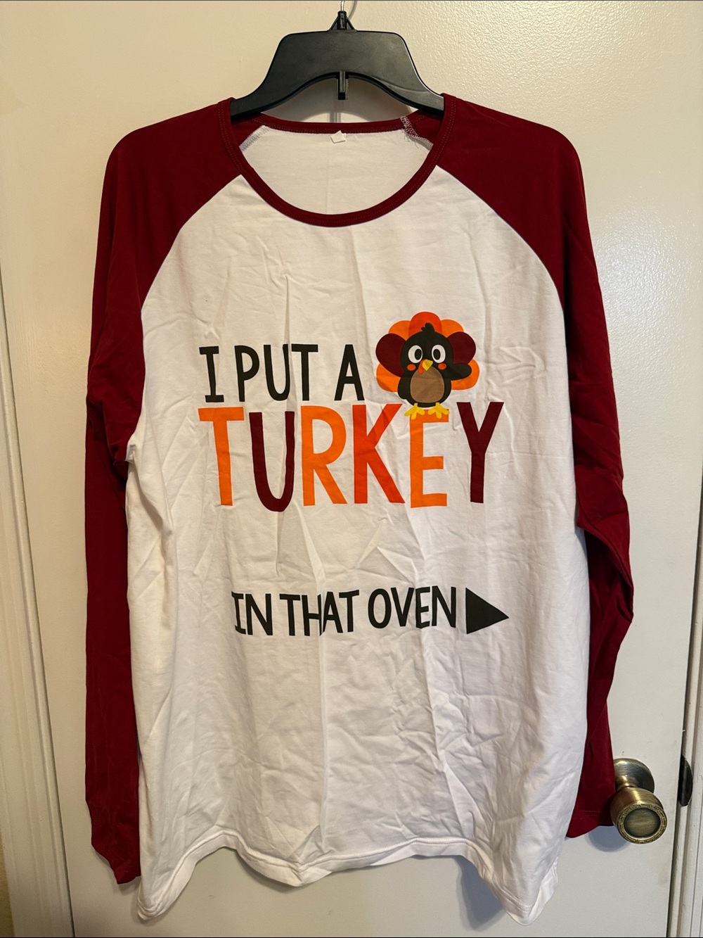 Thanksgiving Raglan Tee - White & Deep Red